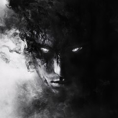 Obraz premium Portrait of Hades with Shadowy Eyes and Ghostly Smoke Aura