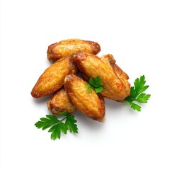Fried chicken wings with parsley isolated on white background