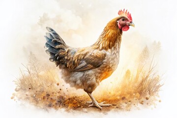 Double Exposure Chicken: Artistic Poultry Photo with White Background