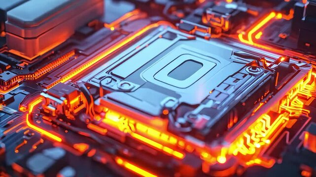 Glowing Computer Motherboard CPU Socket Close-up