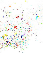 Multicolored paper confetti on transparent background. Realistic confetti flying. Colorful scattered items to holiday decorations.
