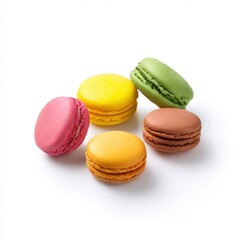 Colorful assortment of macarons isolated on white background