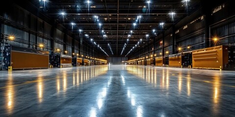Fototapeta premium Spacious modern warehouse designed for efficient logistics and shipping.