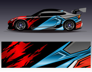 Obraz premium Car wrap design vector. Graphic abstract stripe racing background designs for vehicle, rally, race, adventure and car racing livery