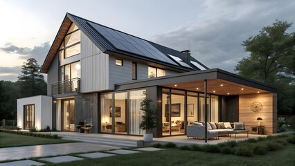 Fototapeta premium 3D Smart Home with Cutting-Edge Solar Panel Technology
