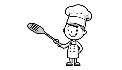 Adorable Cartoon Chef Boy Holding a Spatula: A Culinary Delight