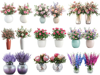 Beautiful Flowers in Various Vases