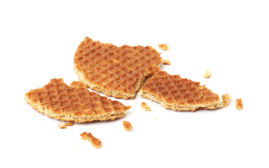 Pieces of tasty waffle isolated on white