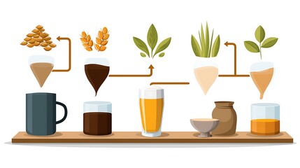 Infographic Illustrating Beer Brewing Process with Ingredients, Brewing Stages, and Beer Varieties