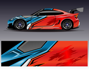 Car wrap design vector. Graphic abstract stripe racing background designs for vehicle, rally, race, adventure and car racing livery