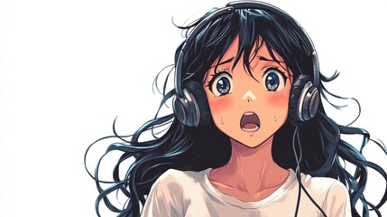 Surprised anime girl with headphones.