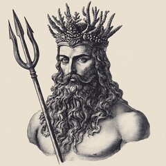 Obraz premium Upper Body Portrait of Poseidon with Seafoam Beard and Coral Crown