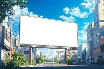 Large blank billboard on city street sunny day cityscape advertising space