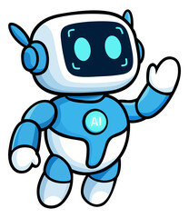 Friendly AI Robot Cute Futuristic Cartoon Character on Transparent Background
