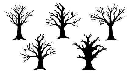 set of bare branches silhouette vector on white background