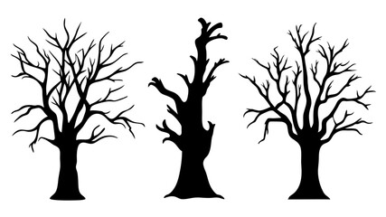 set of bare branches silhouette vector on white background