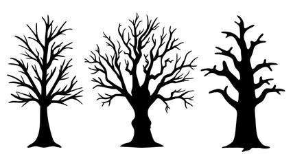 set of bare branches silhouette vector on white background