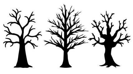 set of bare branches silhouette vector on white background