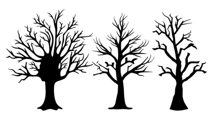 set of bare branches silhouette vector on white background