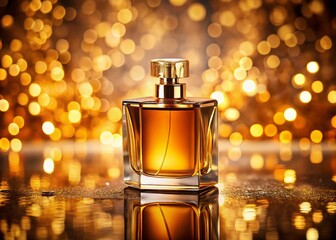 Elegant Amber Perfume Bottle Mockup with Bokeh - Chic Fragrance Product Photography
