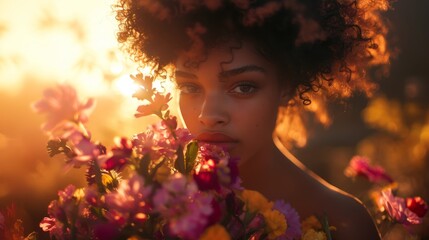 Woman with Flowers Sunset