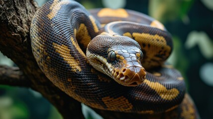 Fototapeta premium Serpentine Majesty: A Striking Python Close-up, Dark and Moody