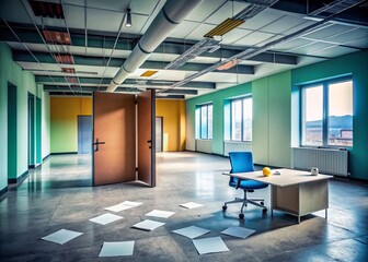 Empty Office Space, Business Closure, Bankruptcy, Contract Termination, Closed Doors