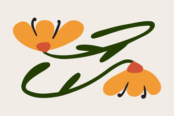 Naklejka premium Abstract hand drawn aesthetic flowers illustration. Botanical concept icons, perfect for postcards, wall art, banner, background etc. Cute doodle daisies 