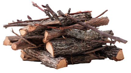 A pile of firewood ready for use. transparent background