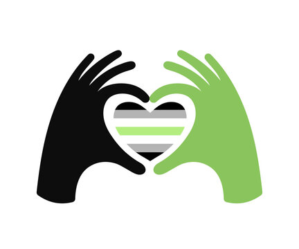 Agender Pride  Day, 19th May, social event, celebration banner, poster, social media advertisement, invitation, greeting card with hands holding a heart in the colors of the agender pride flag.