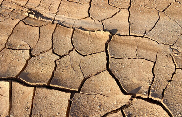 Crack soil texture on dry season close up.Cracked earth background .Ground in drought.Global warming concept.