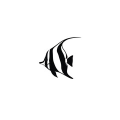 moorish idol fish silhouette on white background