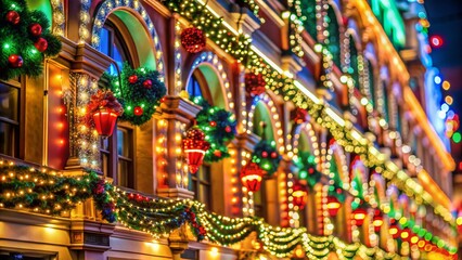 Festive Christmas Lights Border, Colorful Holiday Illumination, Architectural Building Decor