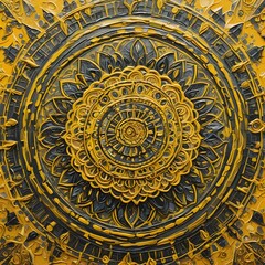 Fototapeta premium Radiant Yellow Mandala Design with Intricate Symmetry and Sacred Geometry in a High-Resolution Vector Style, Featuring Golden, Mustard, and Sunlight Tones That Evoke Warmth Positivity and Spiritual.