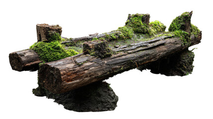 Obraz premium Moss-covered log with rich natural texture. transparent background