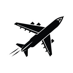 Airplane lifting off icon silhouette vector with white background