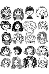 Hand drawn human faces doodle set. Cartoon vector and illustration, different funny faces.