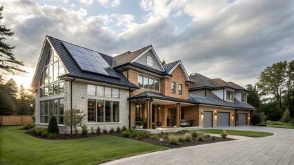Naklejka premium Contemporary Suburban Smart Home with Mixed Materials