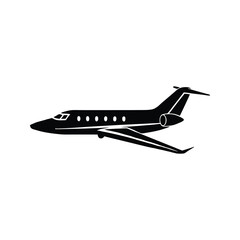 Private business jet icon silhouette vector with white background