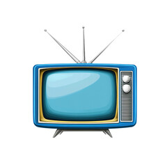 Retro Blue Television with Antenna - Vintage TV Set Illustration