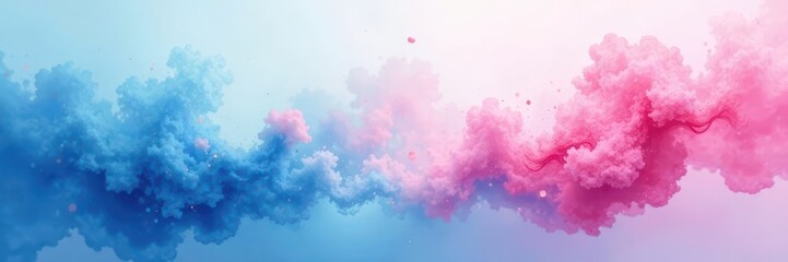 Fototapeta premium Subtle blue and pink watercolor blend, harmonious abstract flow, background, brushstroke, pastel