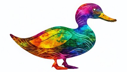 Obraz premium Hand-Drawn Silhouette Duck Painting, Isolated White Background PNG - Cute Farm Animal Illustration