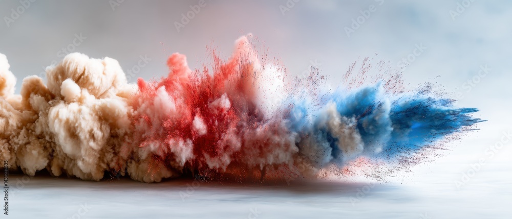 Poster dynamic explosion of vibrant color powder in studio setting creating a mesmerizing visual effect and