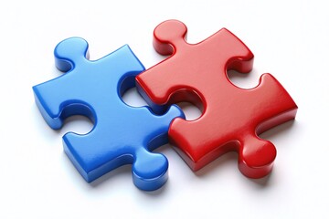 Obraz premium Interlocking Puzzle Pieces: Red and Blue Juxtaposition - Stock Photo