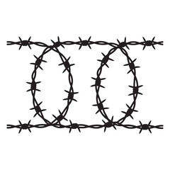 Fototapeta premium Twisted barbed wire Vector Black silhouettes set in rounded and square shapes. illustration of steel wire barb fence frames. Concept of protection, danger or security. with white background