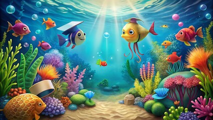 Kids Diploma Underwater Scene: Fun Cartoon Fish & Coral Reef Certificate