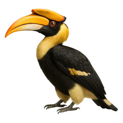 Obraz premium Majestic yellow billed hornbill bird profile view isolated transparent background wildlife