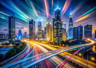 Fototapeta premium Long Exposure City Lights Business Success - Abstract Night Photography