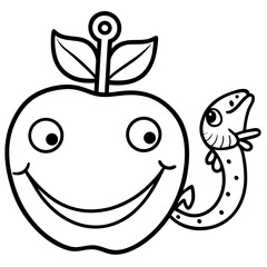 Happy Apple Character with a Friendly Fish Tail Coloring Page