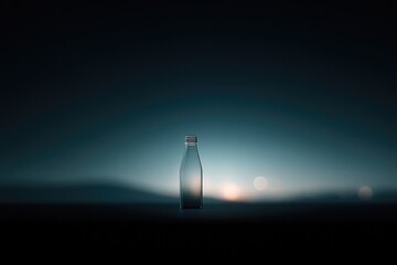 Fototapeta premium stylized silhouette of plastic bottle against distant landfill